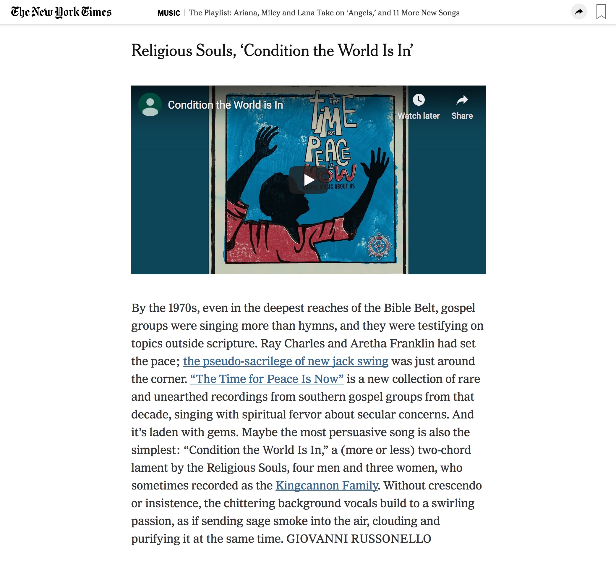 Condition The World Is In - NY Times Playlist